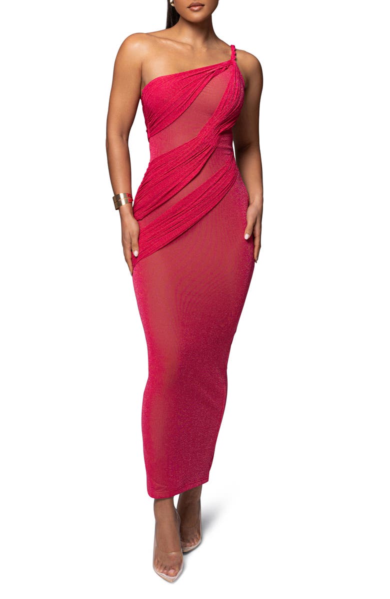 JLUXLABEL Alari One-Shoulder Sparkle Mesh Gown, Main, color, Pink