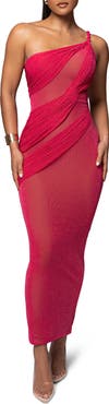 JLUXLABEL Alari One-Shoulder Sparkle Mesh Gown