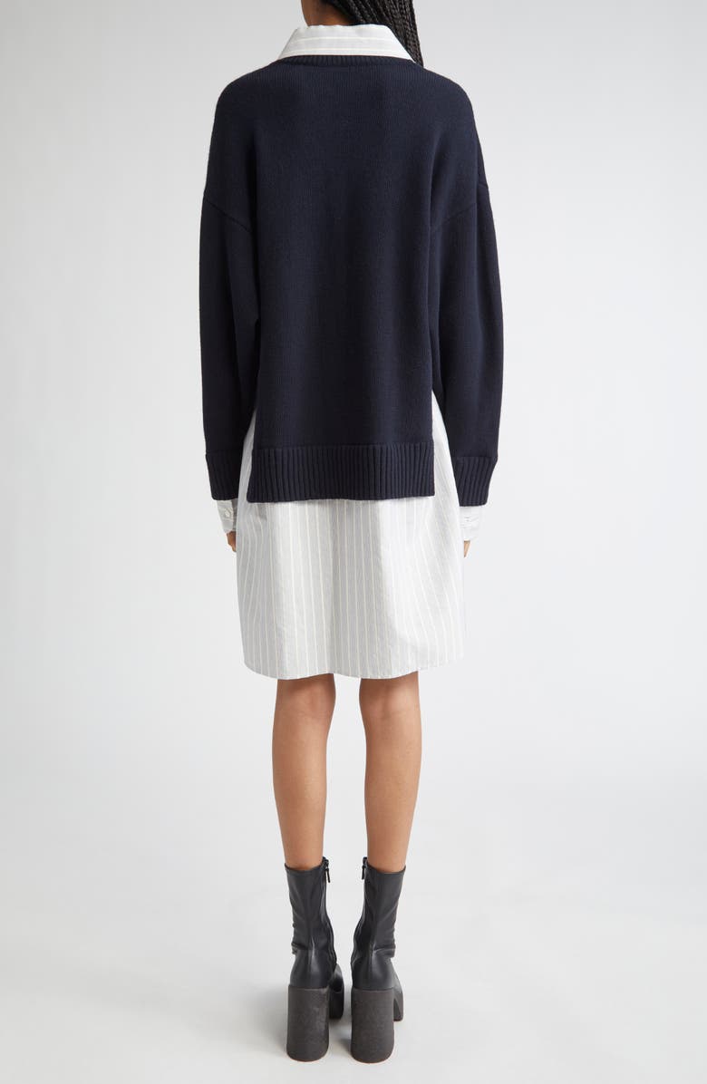 Stella McCartney Long Sleeve Mixed Media Wool, Silk & Cotton Dress, Alternate, color, 4000 - Navy