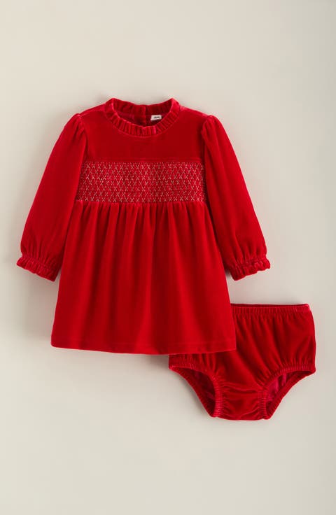 Shine Smocked Velour Dress & Bloomers