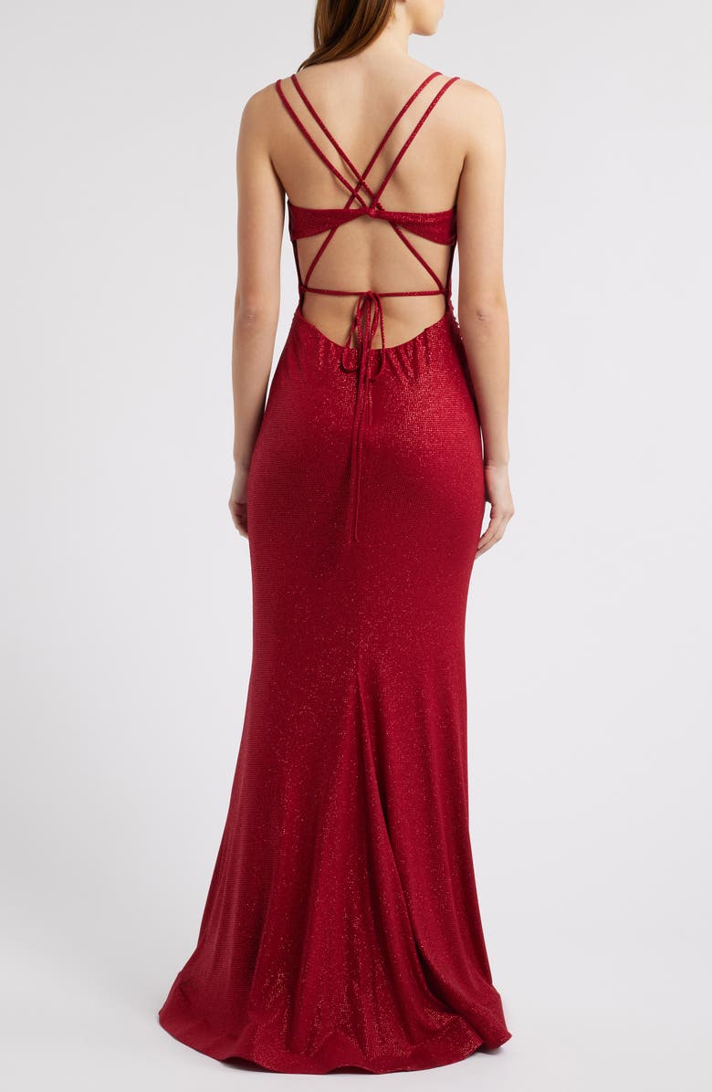 CITY STUDIO Glitter Strappy Horsehair Hem Gown, Alternate, color, Red