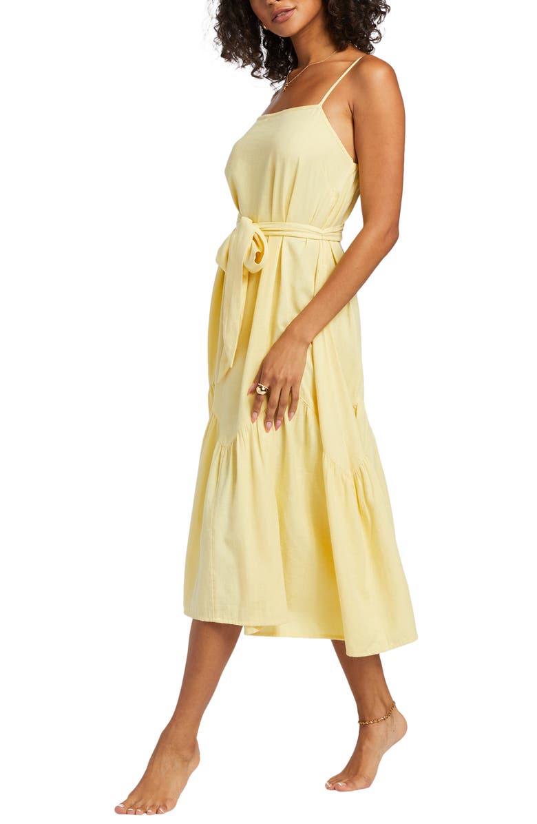 Billabong Sunbeam Tie Belted Cotton Blend Sundress, Alternate, color,