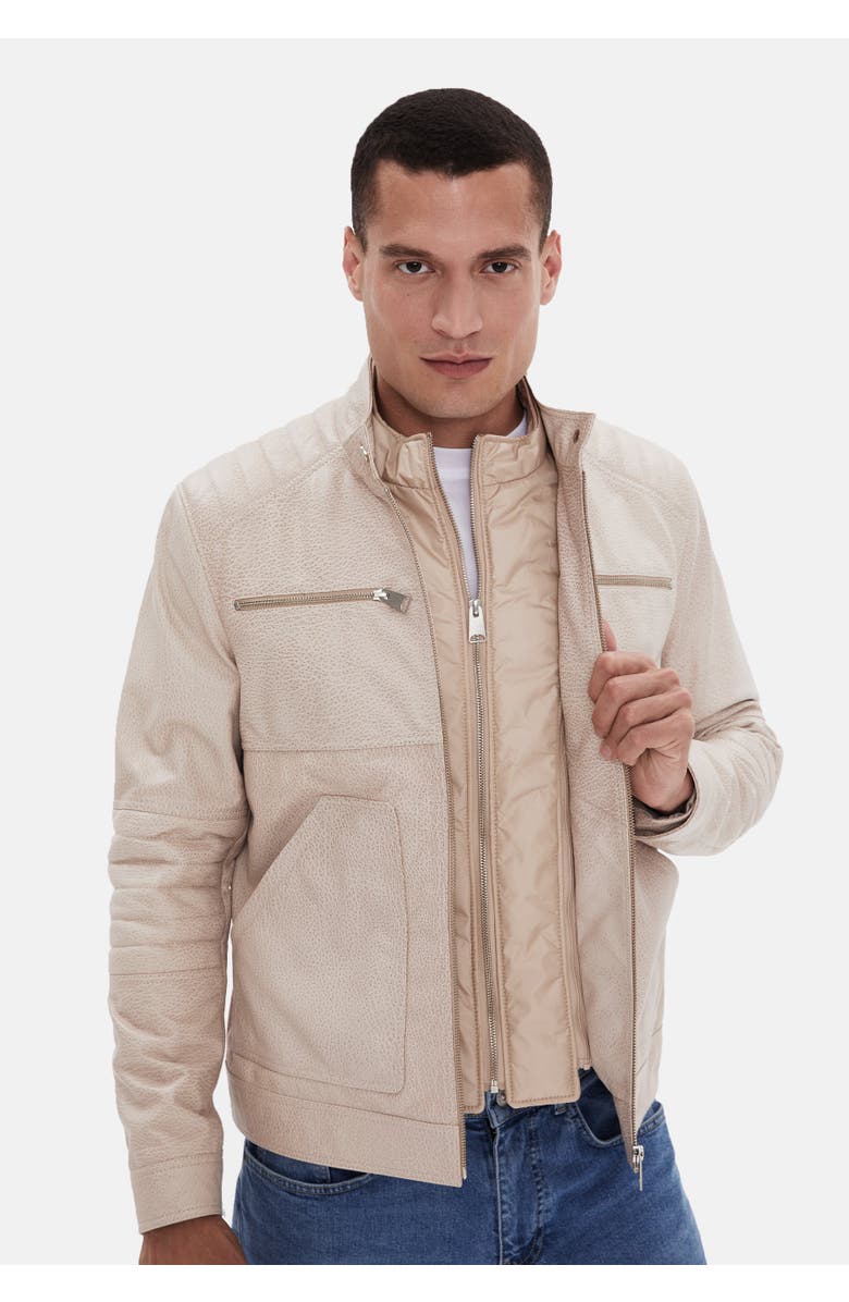 Furniq UK Henry Patterned Leather Jacket, Alternate, color, Beige