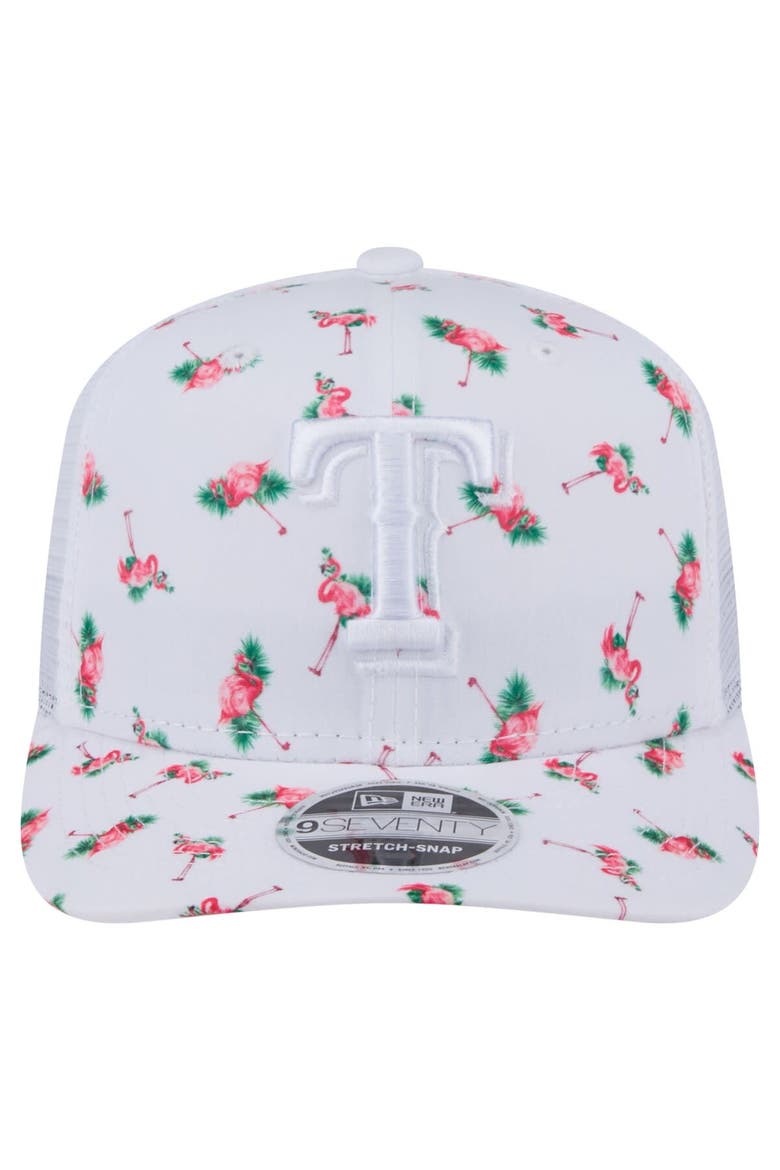 Men's New Era  White Texas Rangers Flamingo Mesh Back 9SEVENTY Stretch-Snap Hat, Alternate, color, White