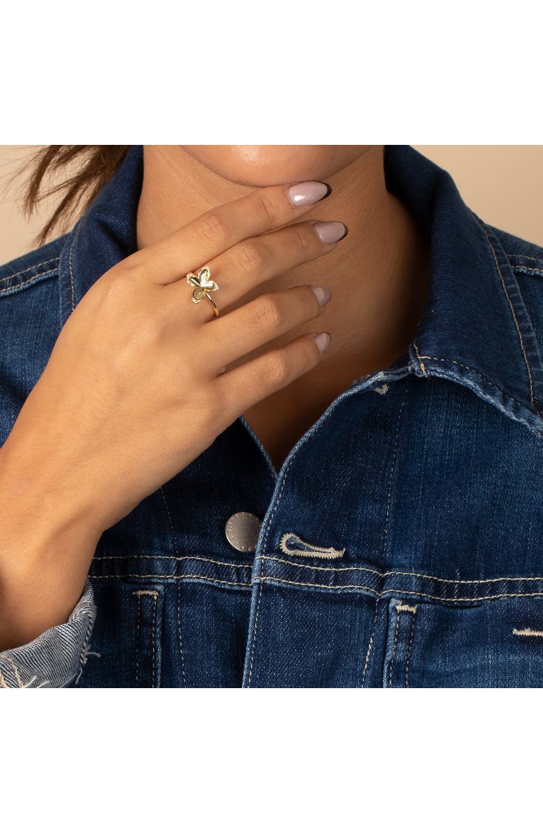 BY ADINA EDEN Pave Accented Four Leaf Flower Ring, Alternate, color, 