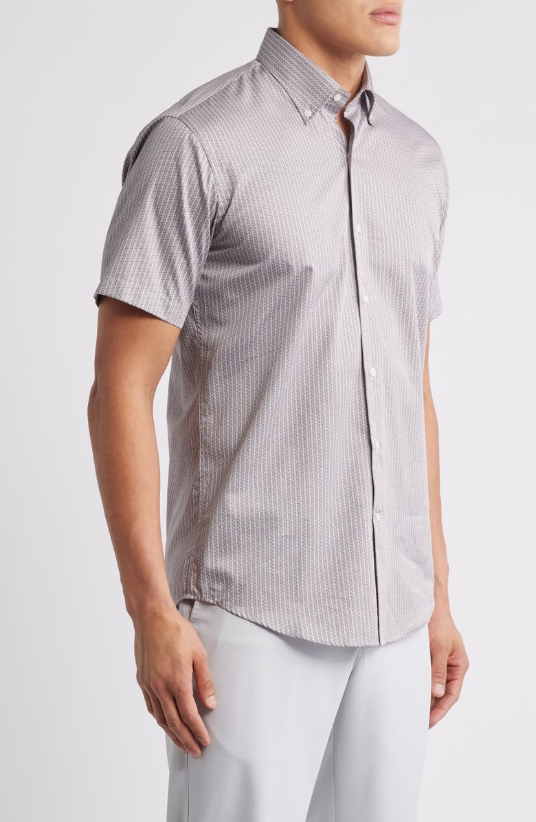 Peter Millar Zollar Geometric Print Short Sleeve Button-Down Shirt, Alternate, color, Sparrow Red