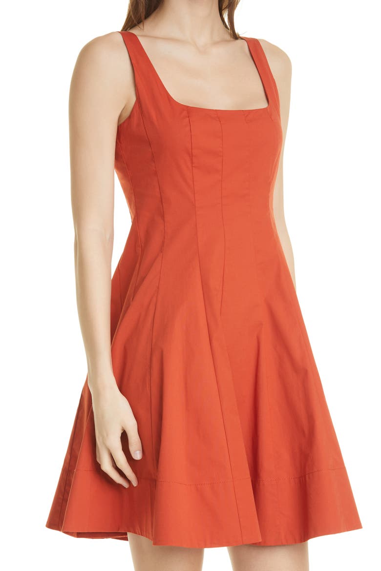 Wells Cotton Stretch Poplin Fit & Flare Dress, Alternate, color, RUST
