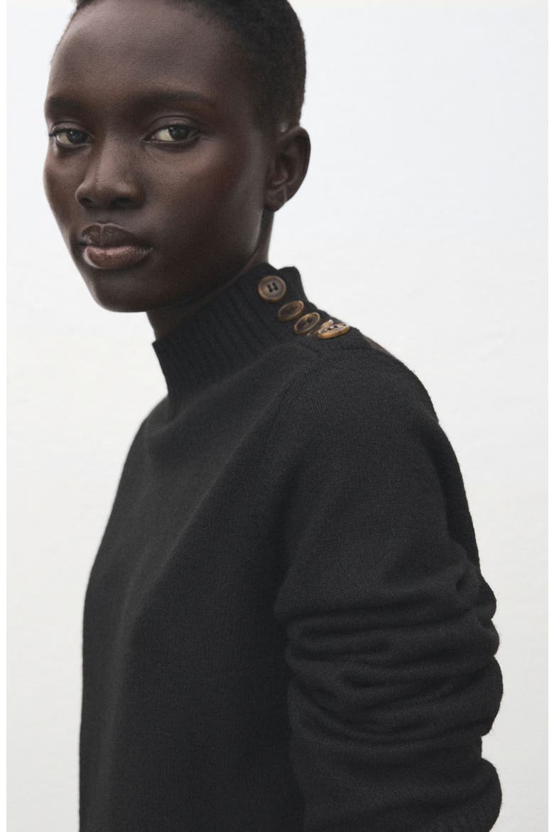 Button Detail Long Sleeve Sweater Dress, Alternate, color, BLACK