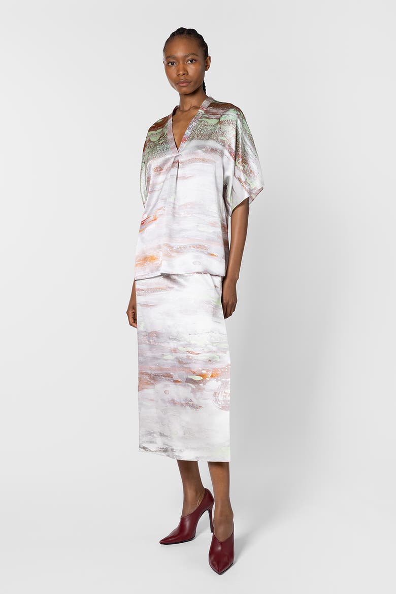 Varo Printed Silk Blouse, Alternate, color, Brush Mint / Cinnamon / White