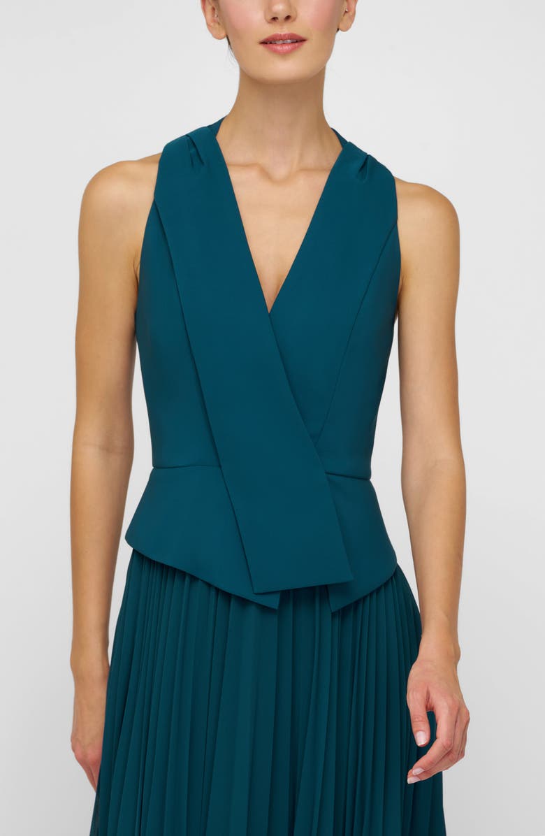 Kay Unger Orella Pleated Mixed Media Cocktail Dress, Alternate, color, Ink