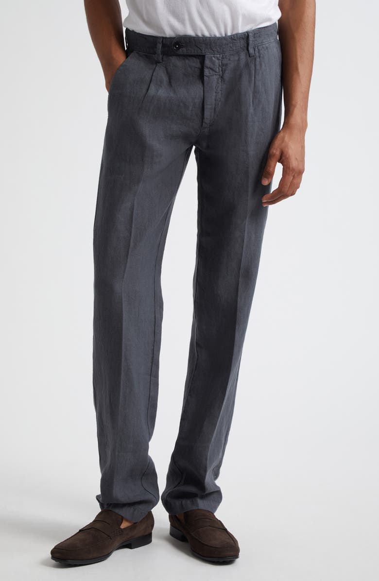 Massimo Alba Ionio2 Pleated Linen Canvas Dress Pants, Main, color, Ferro