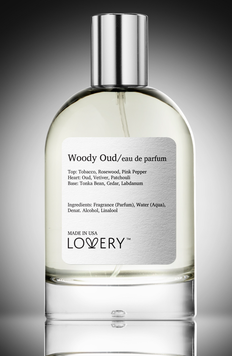 Lovery Woody Oud Eau de Parfum, Made in USA, 3.4 oz, Alternate, color, Silver, White, Cream, Black