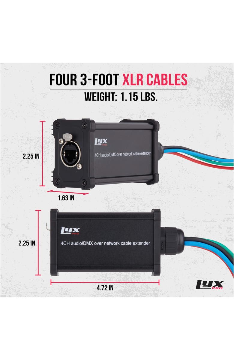 Lyxpro Audio Snake 4 Channel XLR to RJ45 Ethercon Breakout Cable for Stage & Studio, Alternate, color, 