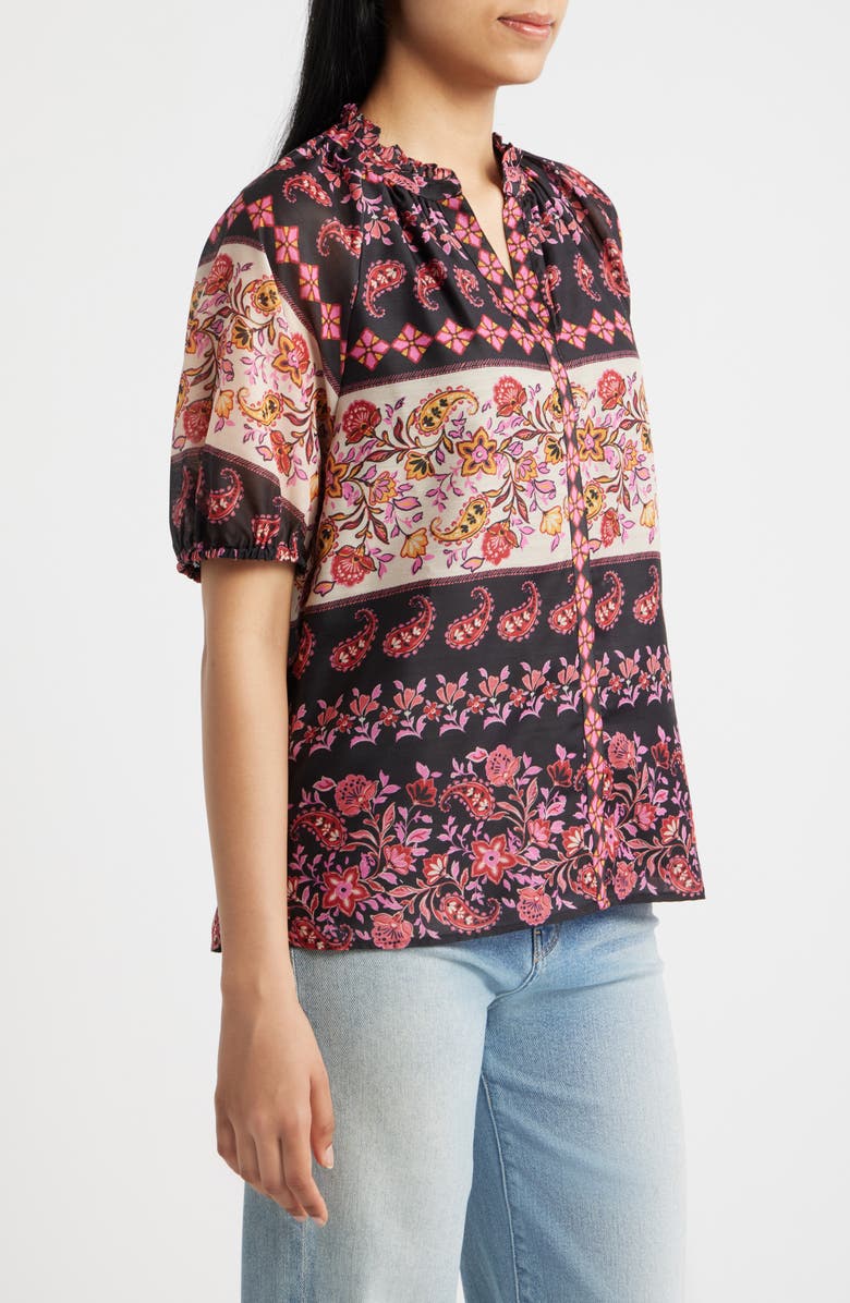 CeCe Paisley Floral Print Top, Alternate, color, Rich Black