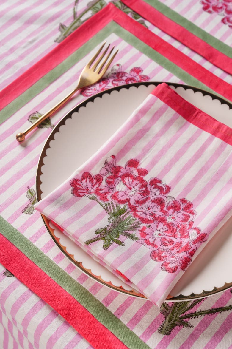 Pink Hydrangea Blockprint Napkins - Set of 4, Alternate, color, Pink Hydrangea
