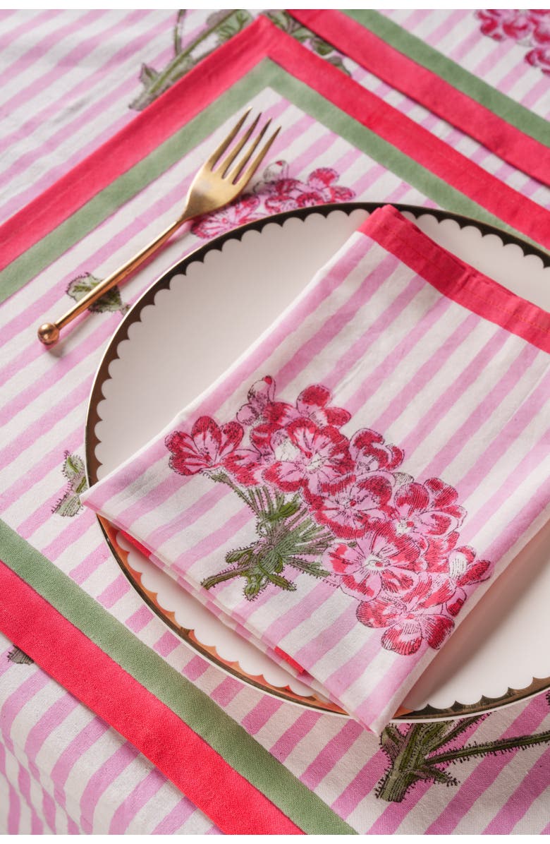 Inner Child Pink Hydrangea Blockprint Napkins - Set of 4, Alternate, color, Pink Hydrangea