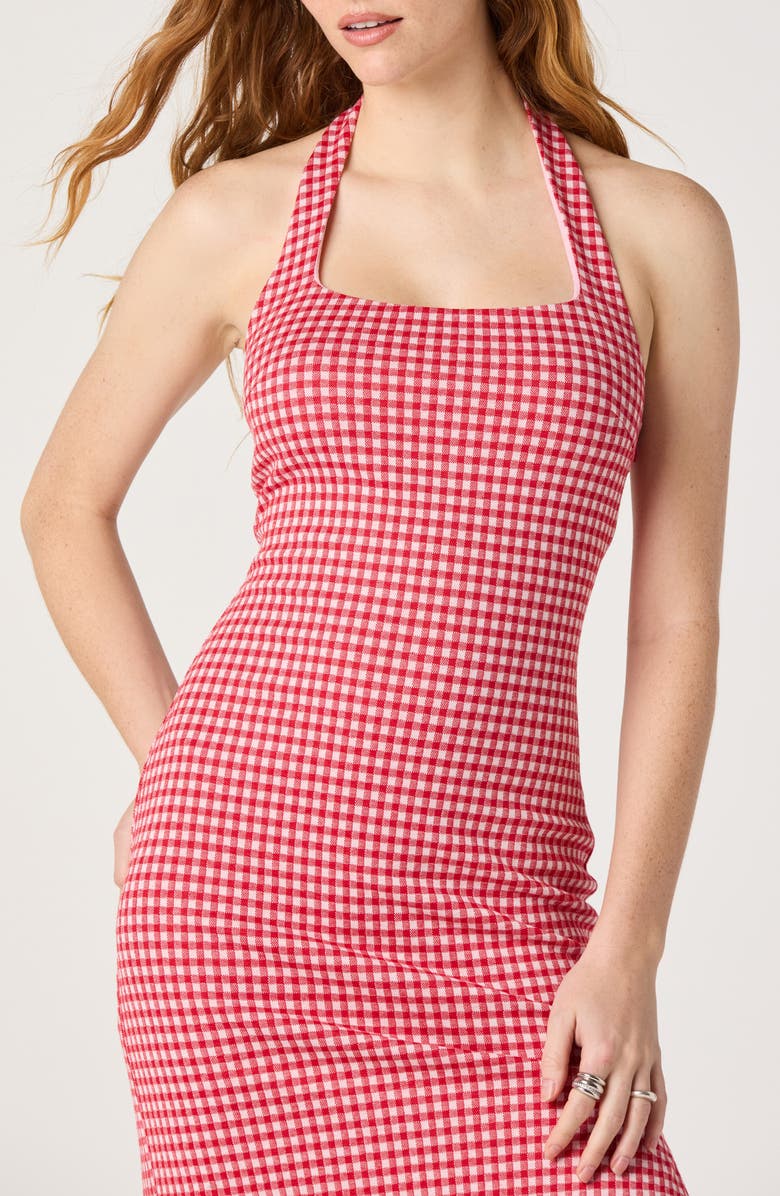 ASTR the Label Alice Gingham Halter Neck Midi Dress, Alternate, color, Red Gingham