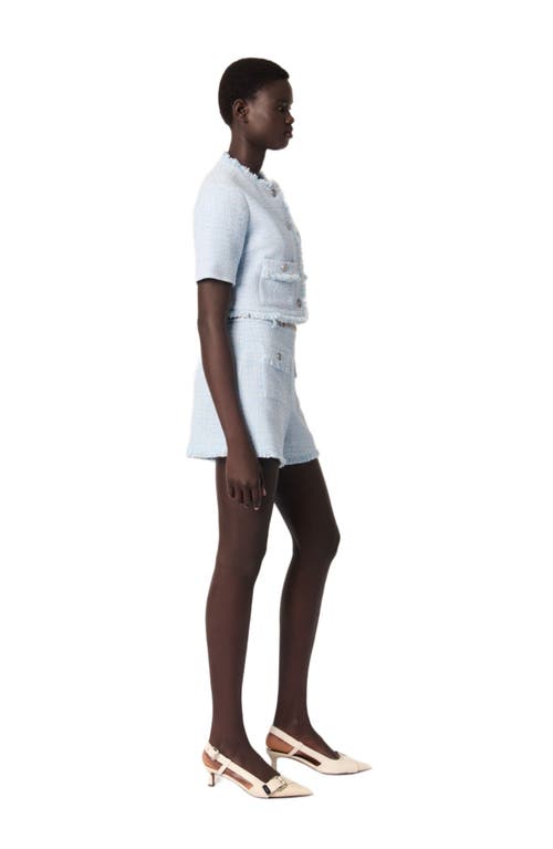 Maje Tweed Shorts With Belt In Blue Sky