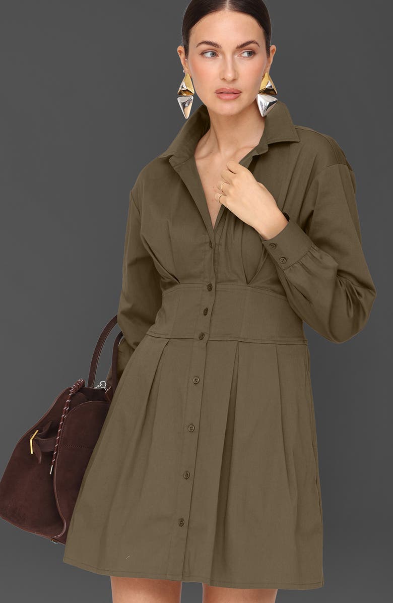 Avec Les Filles Corseted Long Sleeve Shirtdress, Alternate, color, Bayleaf