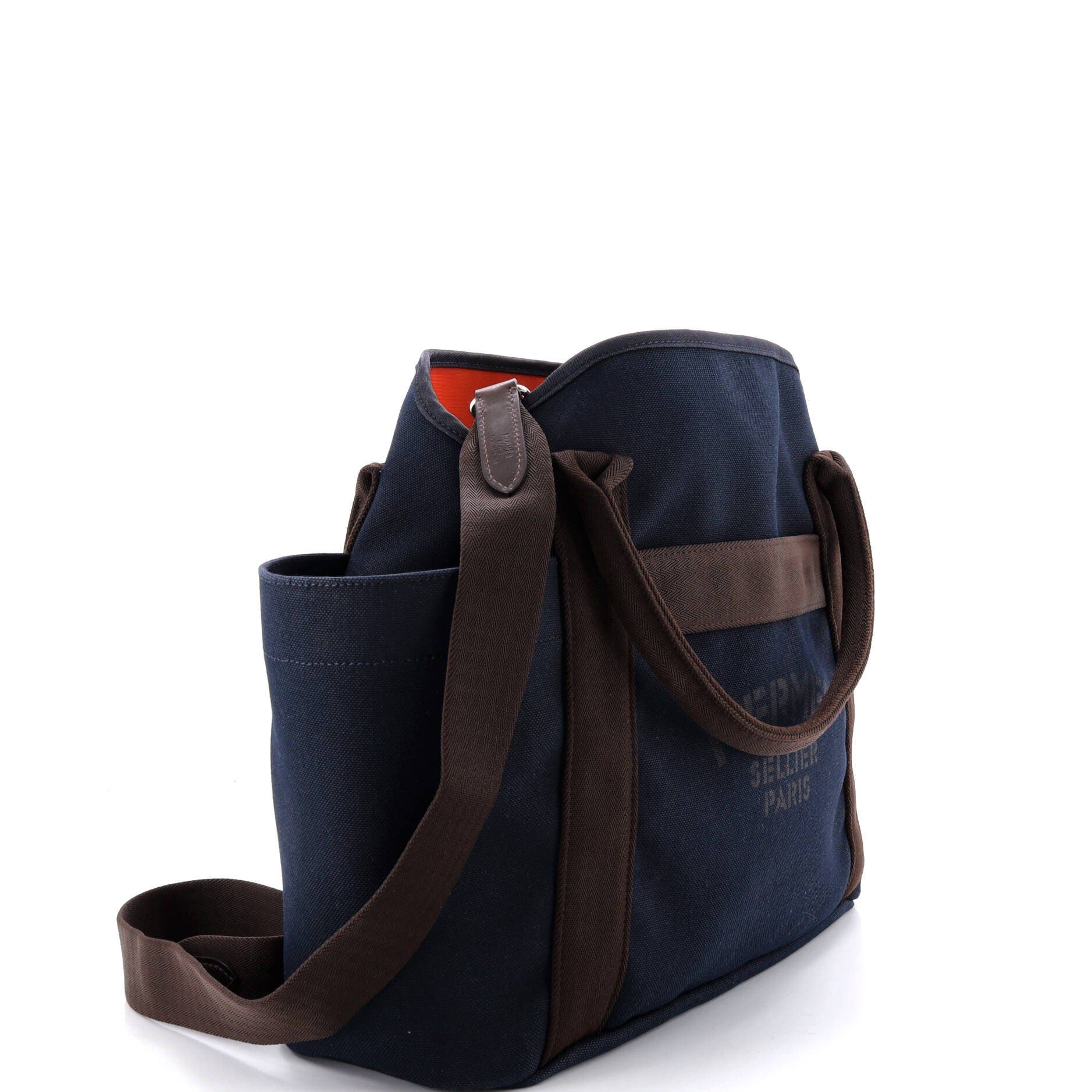 Pre-Owned Hermes Sac De Pansage Groom Handbag Canvas, Alternate, color, Bleu Nuit