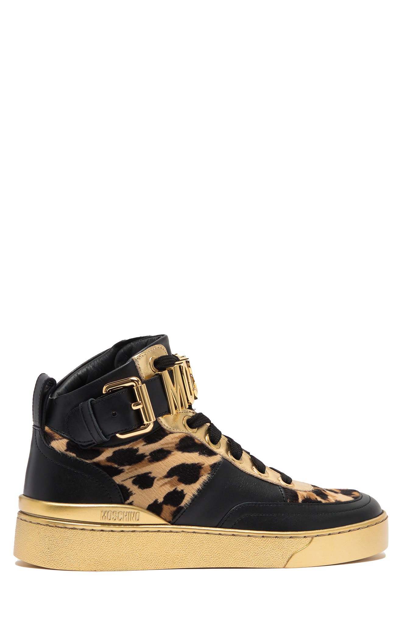 Moschino Genuine Calf Hair Detail Basket Sneaker, Alternate, color, 