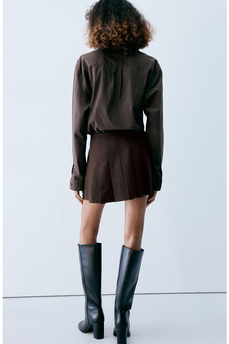 Buckle Detail Pleated Miniskirt, Alternate, color, BROWN