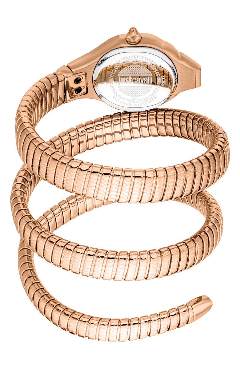 Just Cavalli Coiled Snake Bracelet Watch, 22mm x 35mm, Alternate, color, Rose Gold