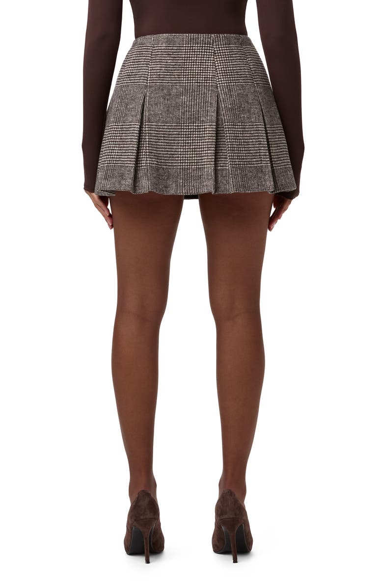 Naked Wardrobe Glen Plaid Pleated Miniskirt, Alternate, color, Chocolate Ht Plaid