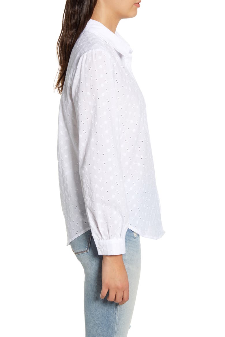 Eyelet Front Button Shirt, Alternate, color, WHITE
