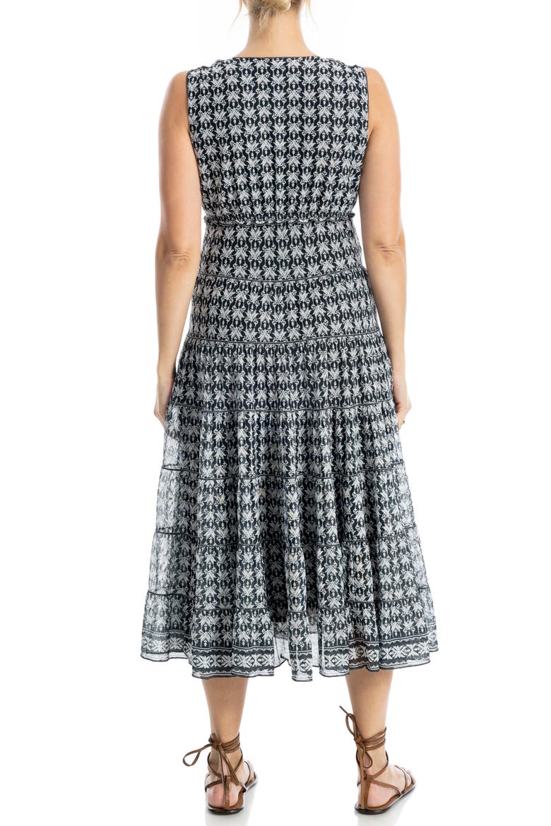 V-Neck Sleeveless Mesh Midi Dress, Alternate, color, BLACK/ CREAM FIRELILLY GEO