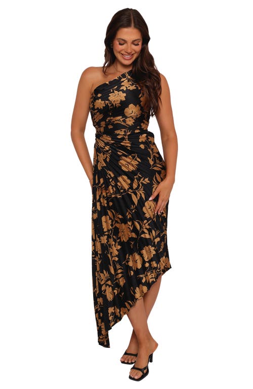 Petal And Pup Petal & Pup Kleo Floral Pleated One-shoulder Satin Dress In Black
