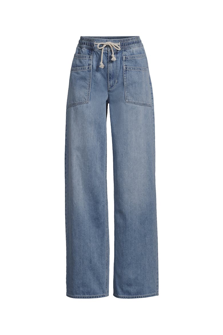Lightweight Denim High Rise Relaxed Straight Pull On Pocket Jeans, Alternate, color, Lake Blue Wash
