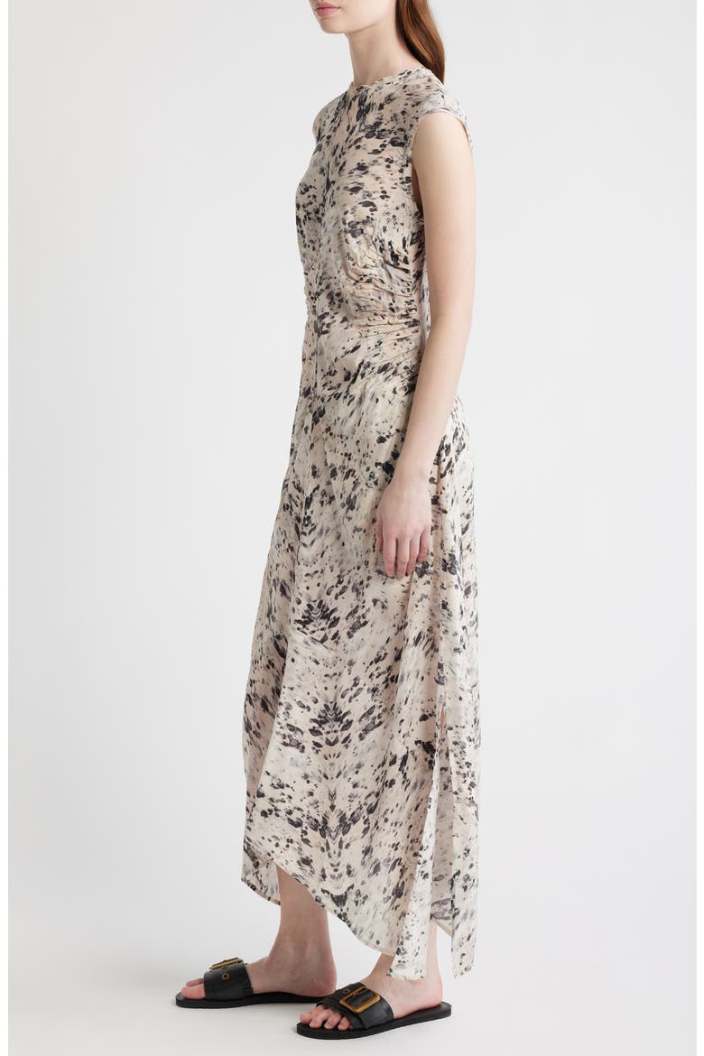 Noor Abstract Print Ruched Dress, Alternate, color, CANTER ECRU WHITE