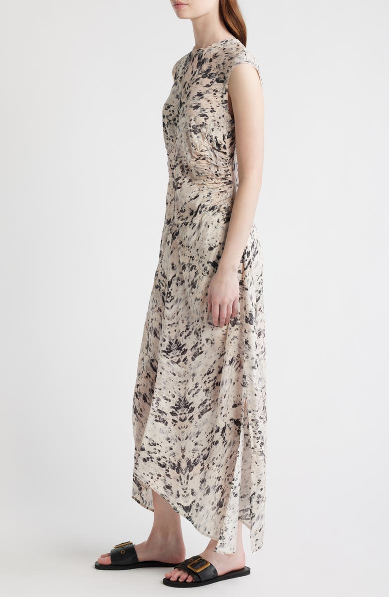 AllSaints Noor Abstract Print Ruched Dress, Alternate, color, Canter Ecru White