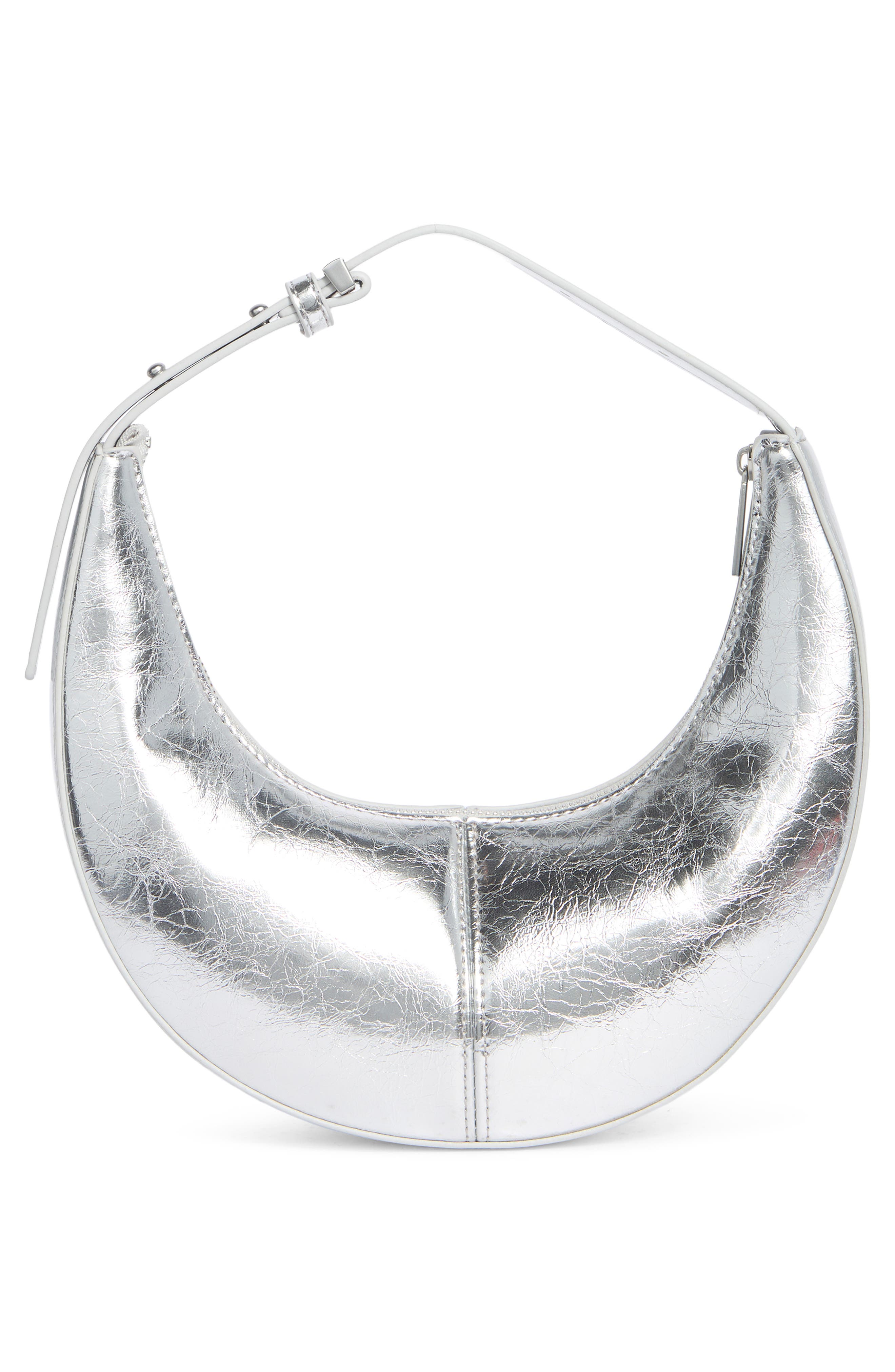 BCBG Skinny Crescent Mini Hobo Bag, Alternate, color, Silver