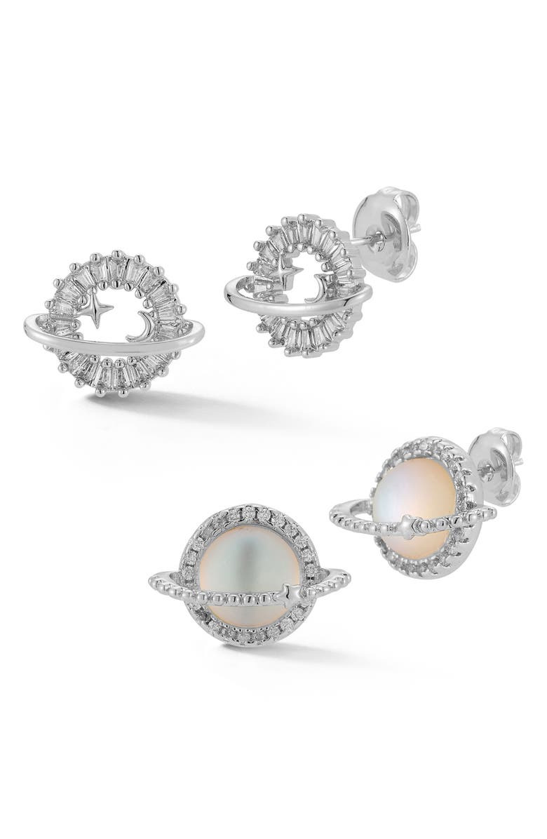 GLAZE JEWELRY Set of 2 Planet Stud Earrings, Main, color, Silver