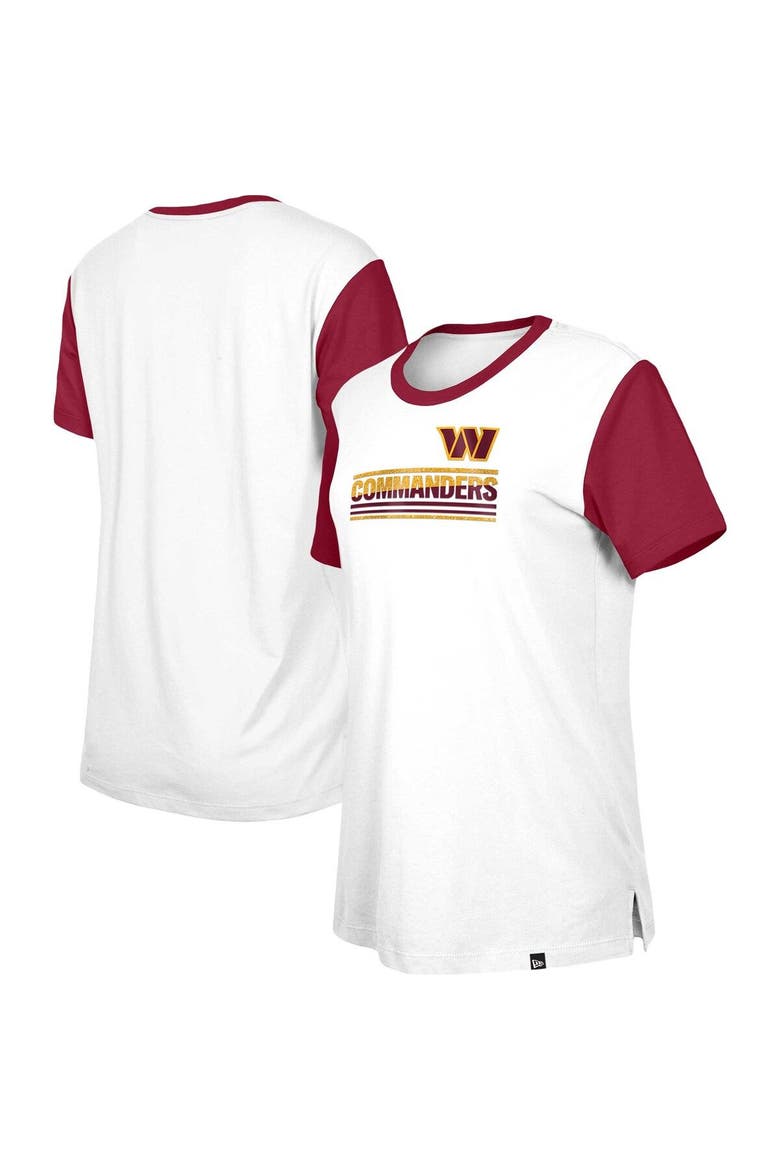 Women's New Era  White/Burgundy Washington Commanders Third Down Colorblock T-Shirt, Main, color, White