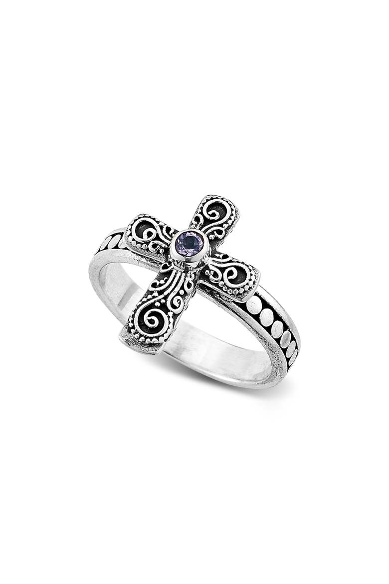 Amethyst Cross Ring, Main, color, PURPLE