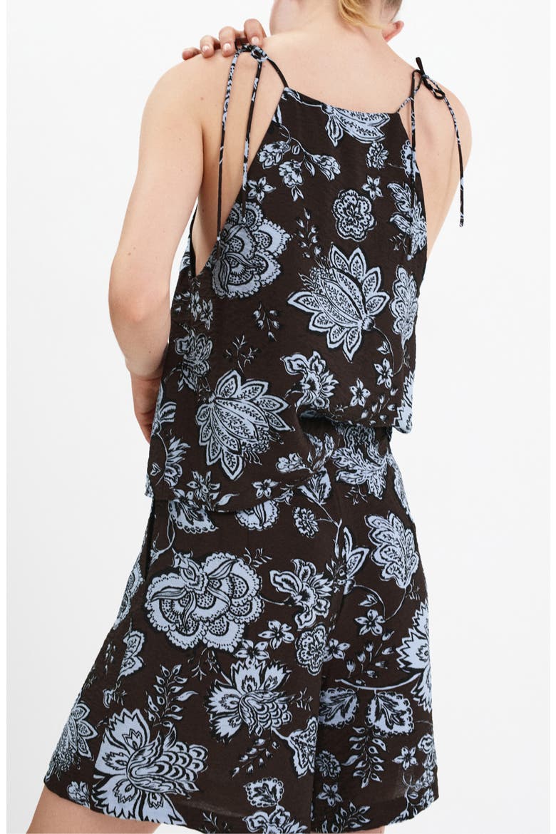 Floral Tie Strap Top, Alternate, color, BROWN