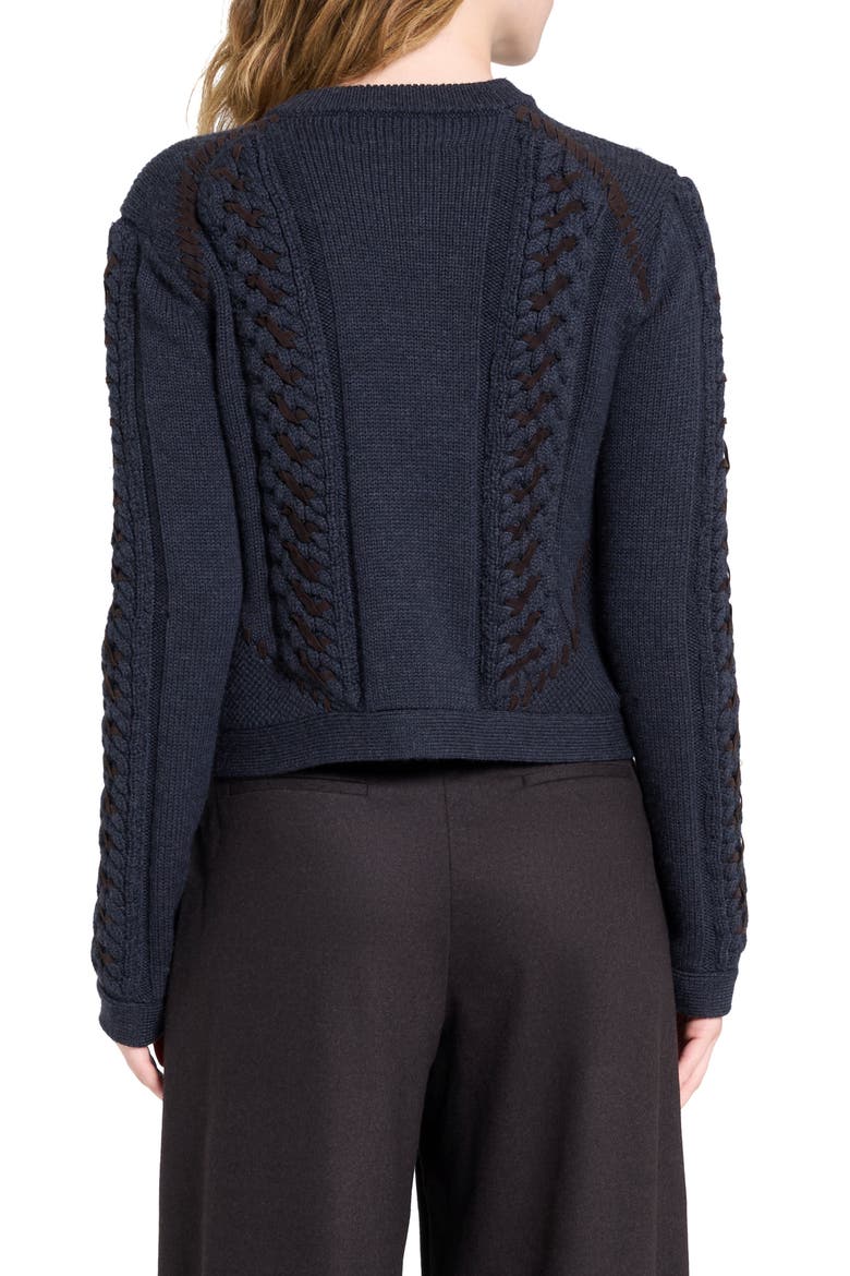Suede Detail Wool Cable Cardigan, Alternate, color, CHARCOAL