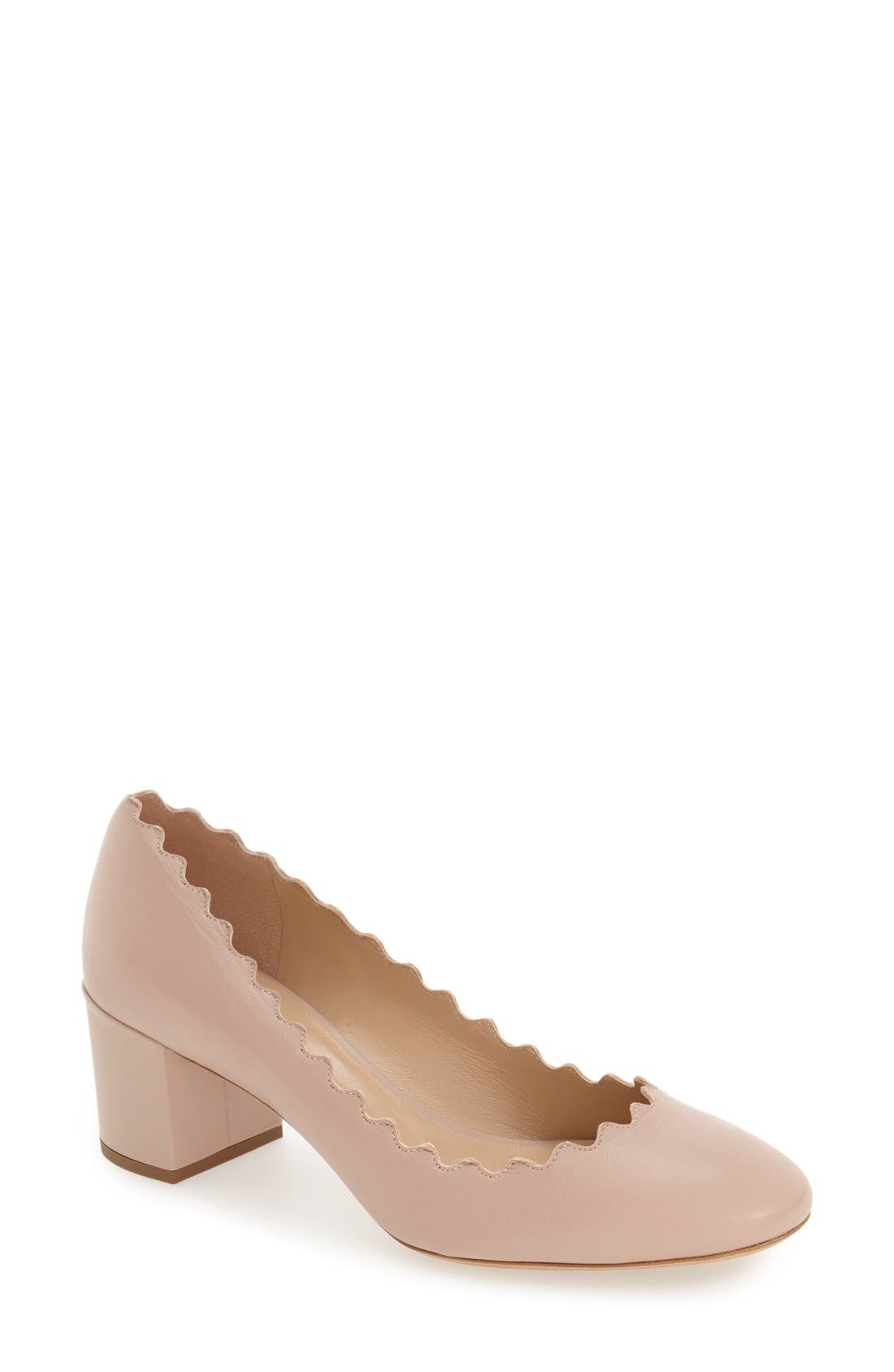 Chloé Lauren Scalloped Pump, Main, color, Pink Tea Leather