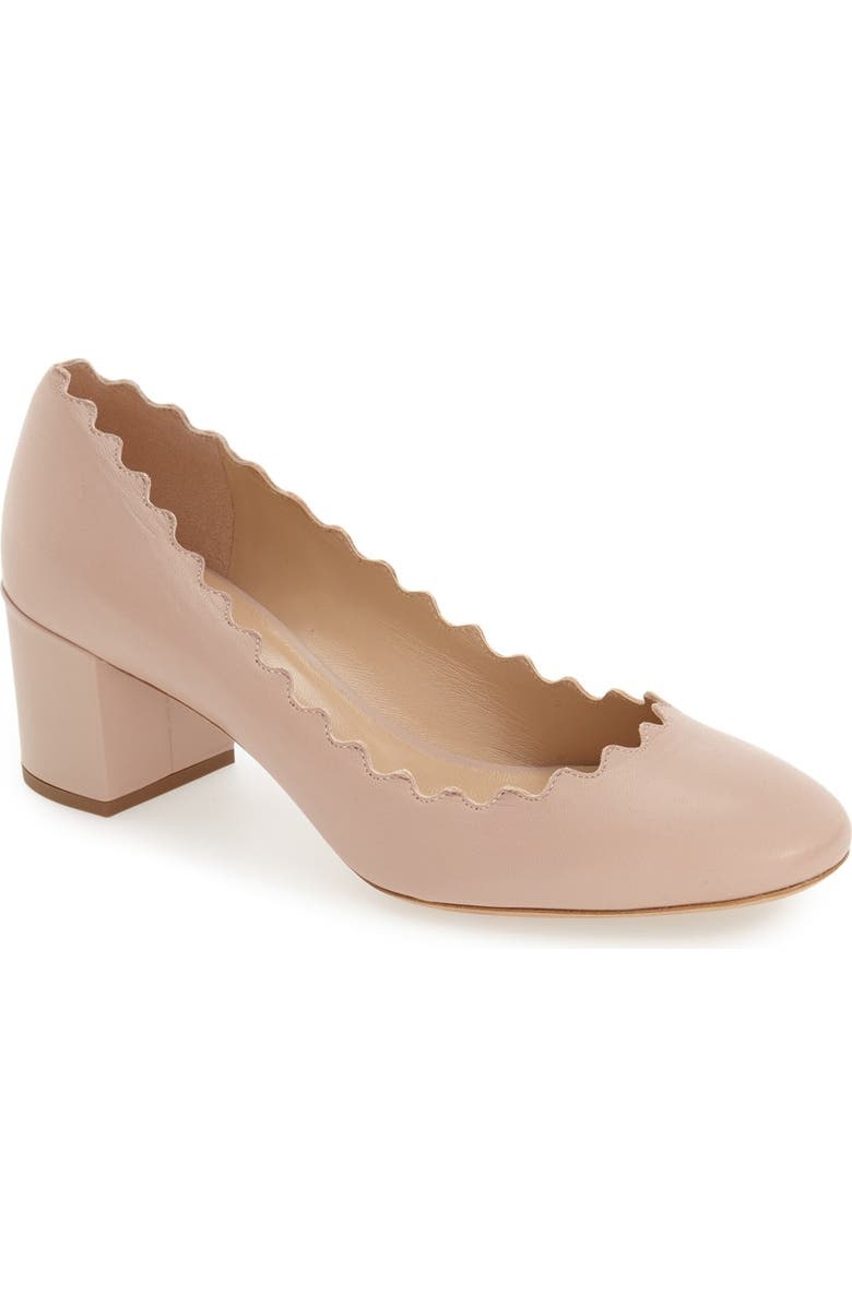 Chloé Lauren Scalloped Pump, Main, color, Pink Tea Leather