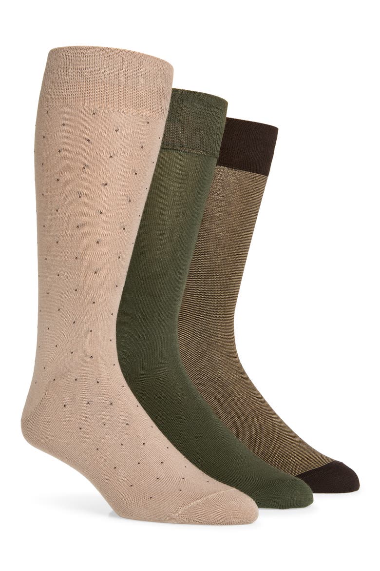 Assorted 3-Pack Cotton Blend Dress Socks, Main, color, TAUPE