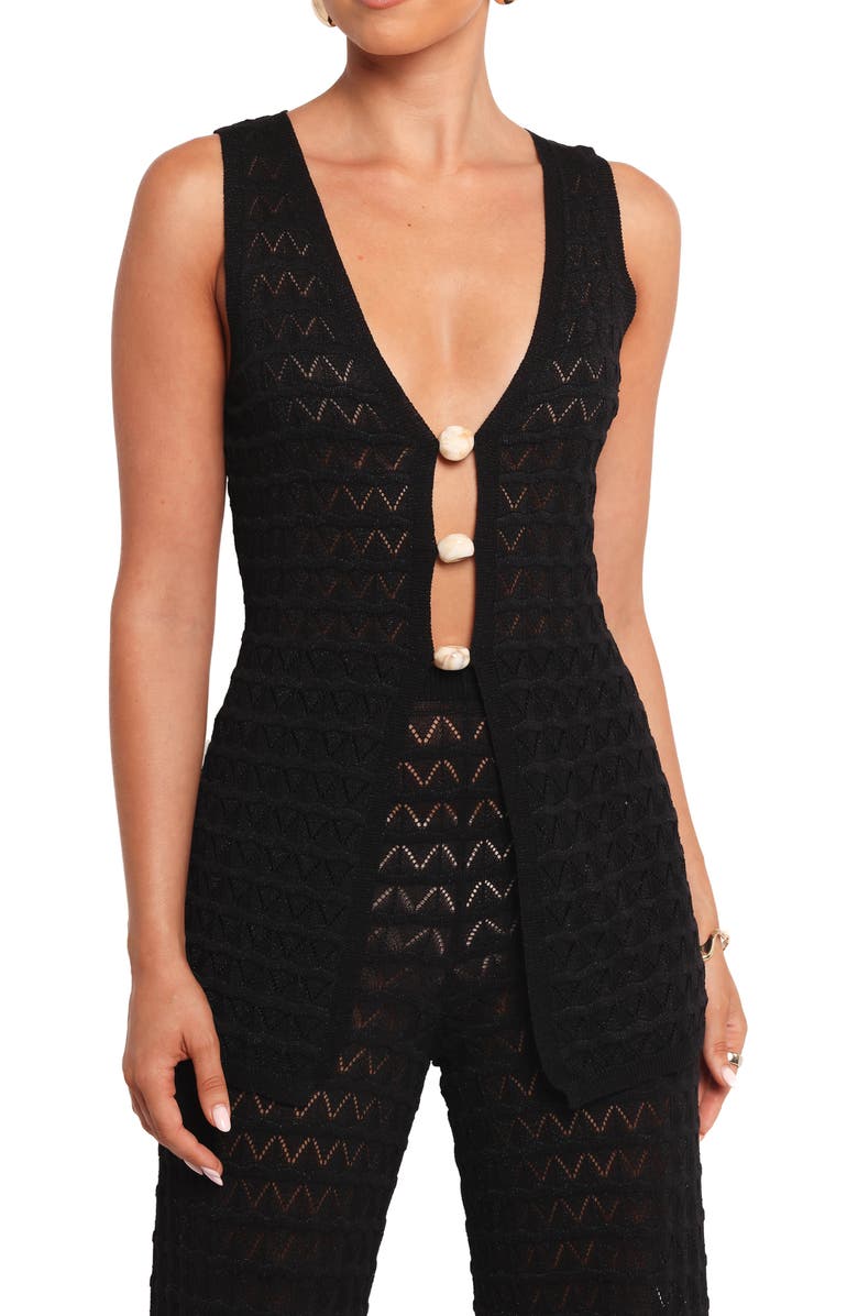 Petal & Pup Fiore Embellished Pointelle Sweater Vest, Main, color, Black