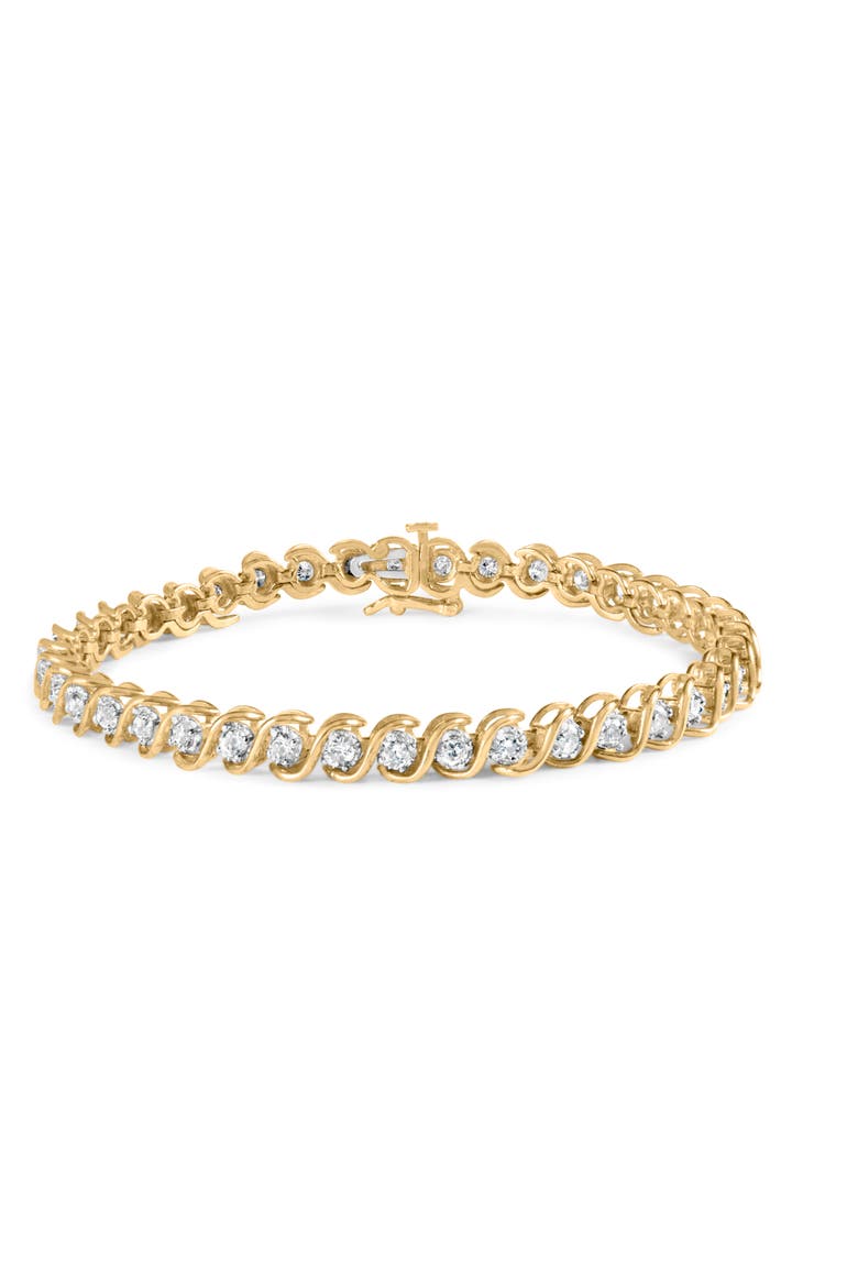10K Yellow Gold 3 cttw Round-Cut Diamond Spiral Link 7.50" Bracelet, Main, color, Yellow