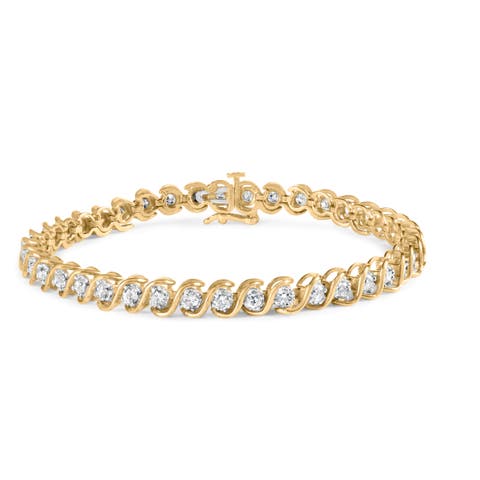 10K Yellow Gold 3 cttw Round-Cut Diamond Spiral Link 7.50" Bracelet