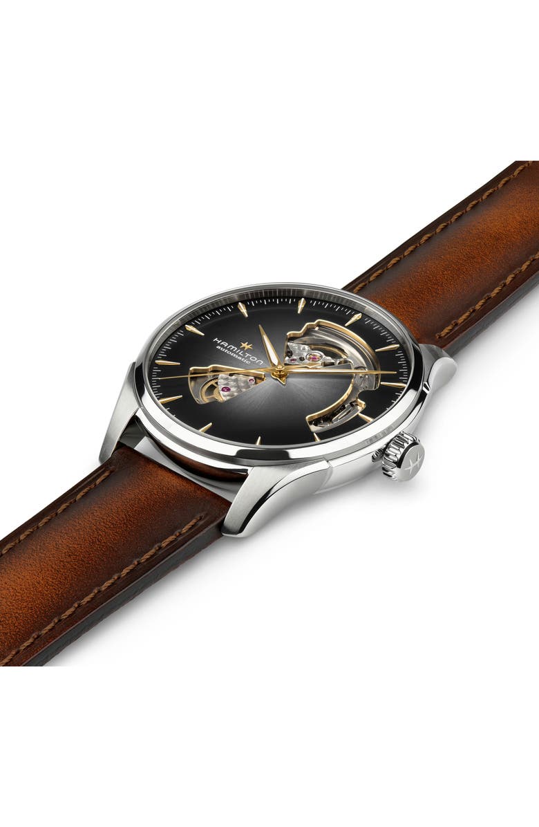 Hamilton Jazzmaster Open Heart Automatic Leather Strap Watch, 40mm, Alternate, color, Black