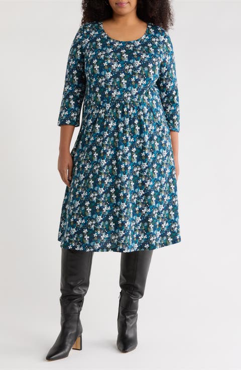 Enor Print Organic Cotton Fit & Flare Dress (Plus)