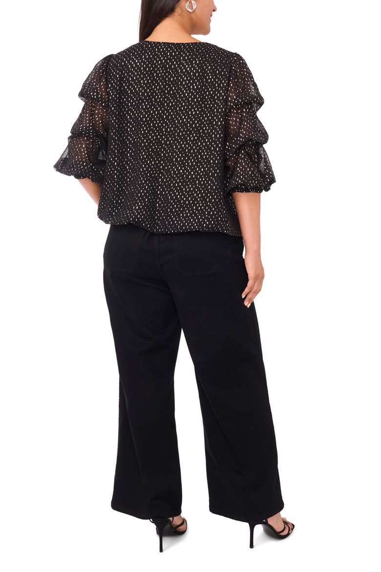 Metallic Dot V-Neck Bubble Sleeve Top, Alternate, color, RICH BLACK