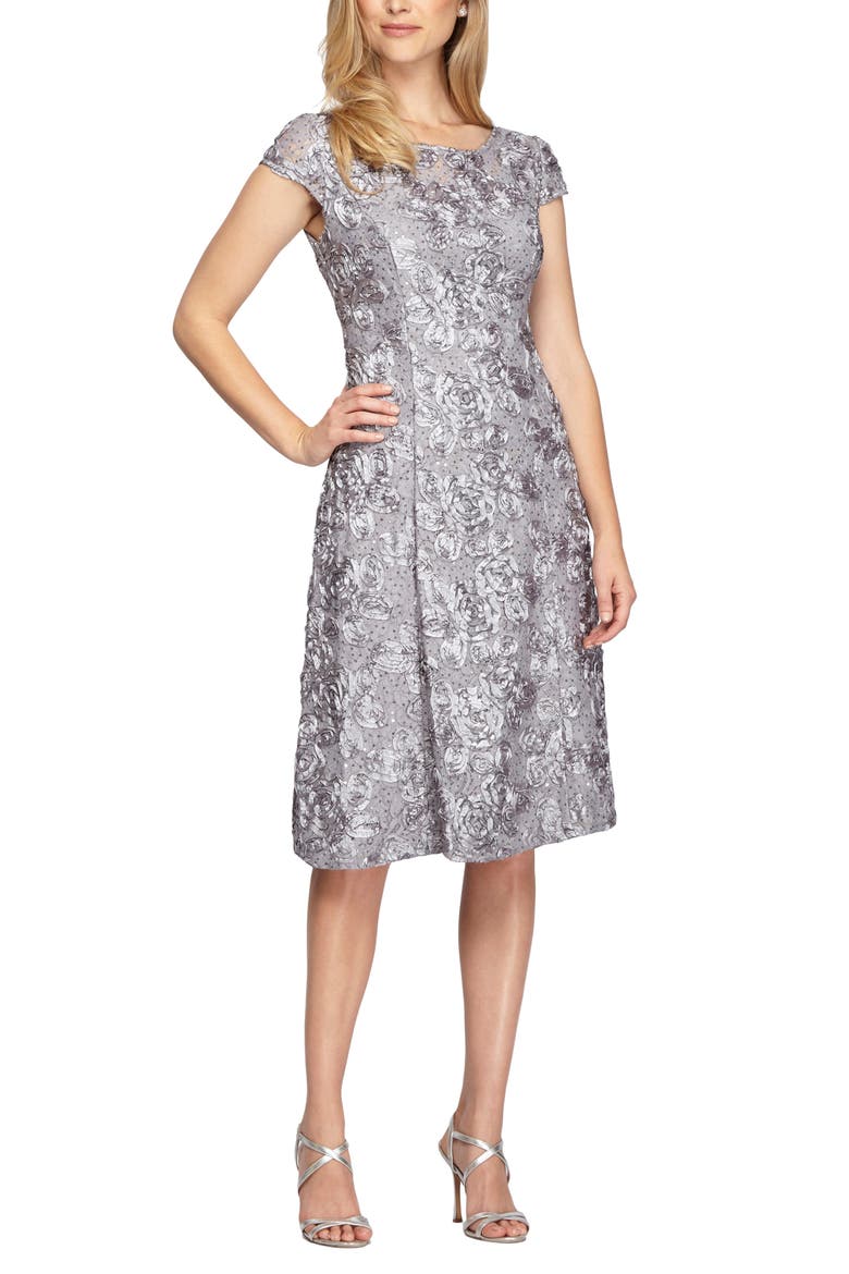 Sequin Rosette Cocktail Dress, Main, color, DOVE